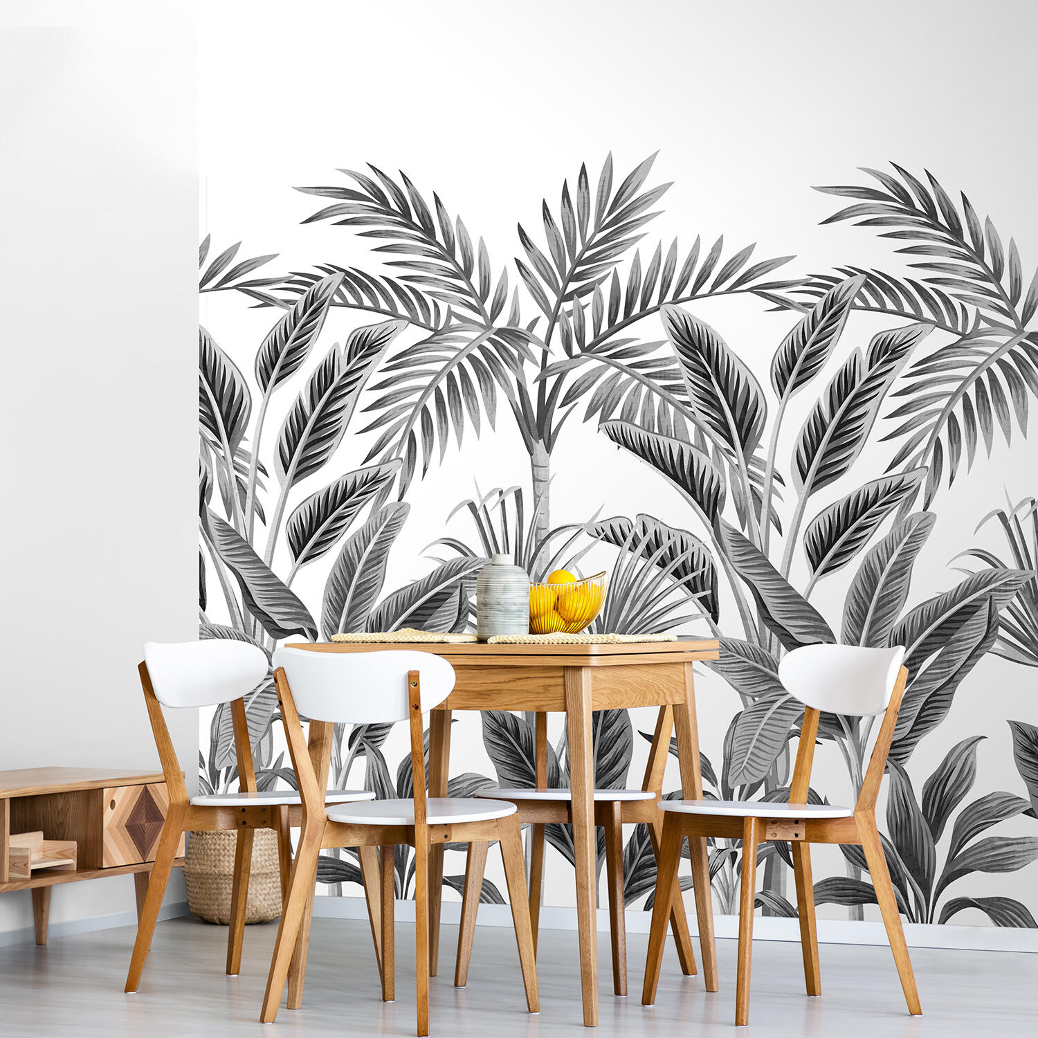BN floral Palm papier peint texturé Collez Le mur de vinyle noir jaune en relief 